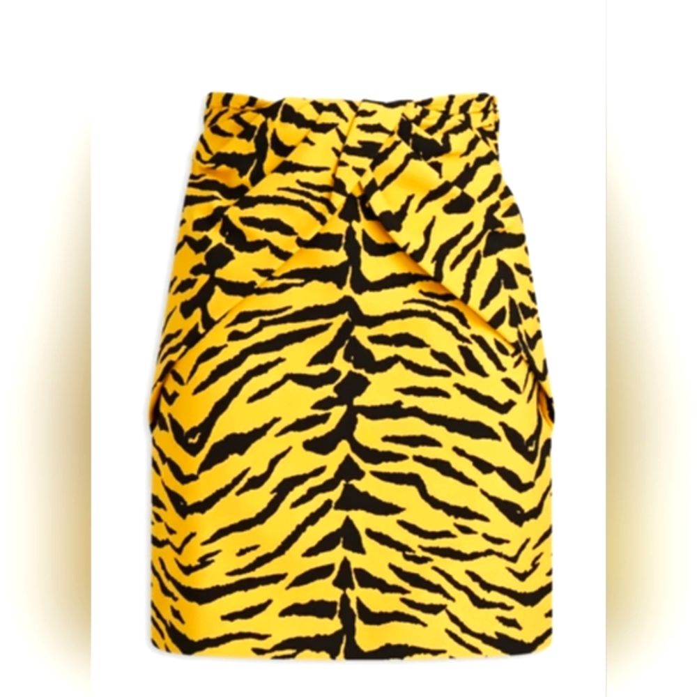Saint Laurent Yellow & Black Zebra Print Gathered Front Mini Skirt